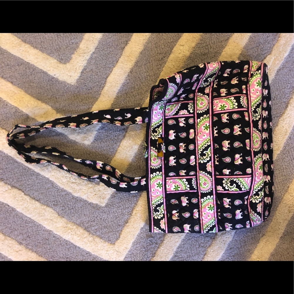 Black pink green elephant quilted purse